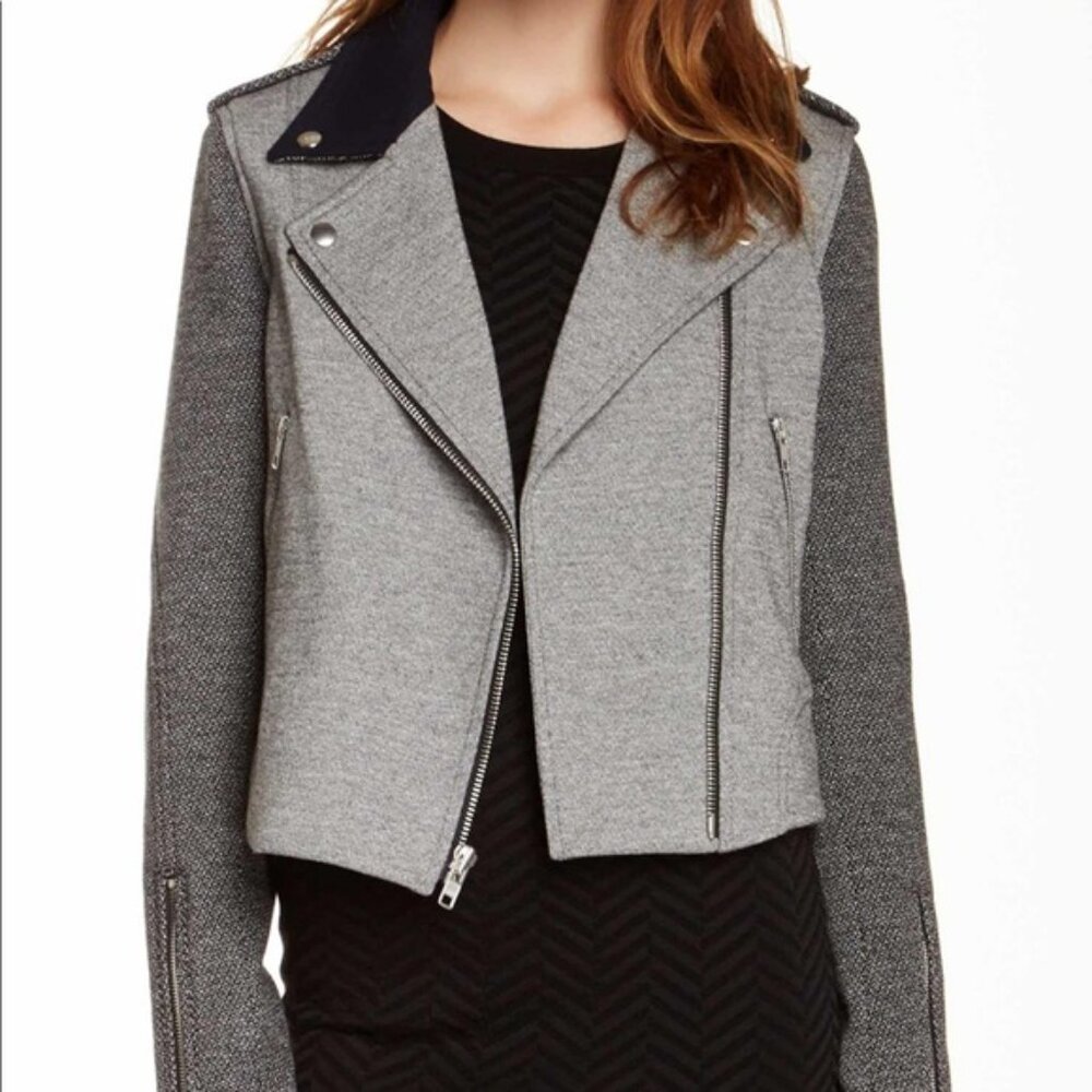 Theory Adashi Wool Blend Colourblock Moto Jacket Size Large